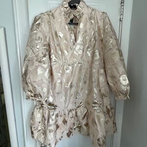 Tuckernuck Cream and Gold Cape Dress with Luxurious Brocade